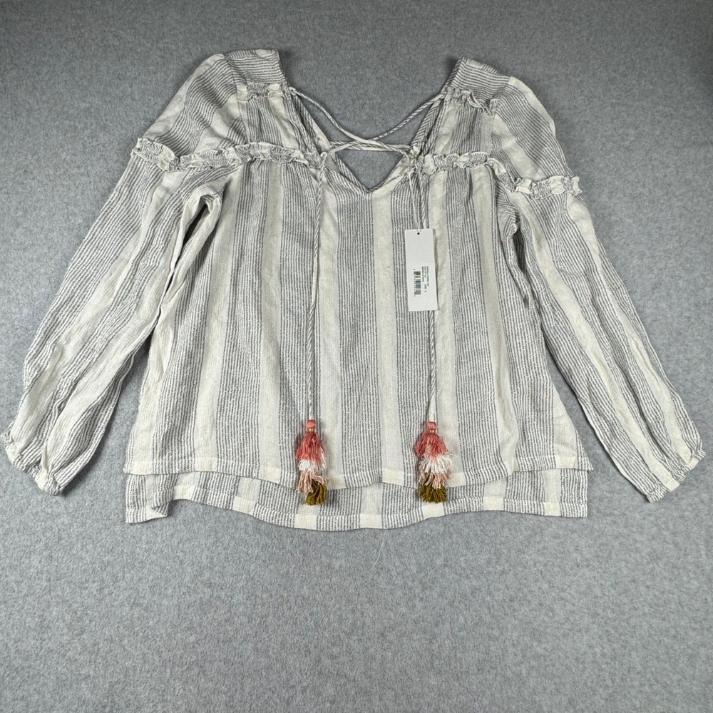 Bishop + Young Sierra Stripe Top Metallic Lurex Tassel Blouse K3ATW1722 Small